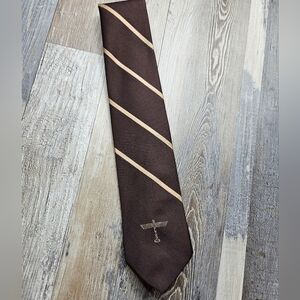 Givenchy Vintage Boeing Silk Neck Tie Totem Pole Brown Stripes